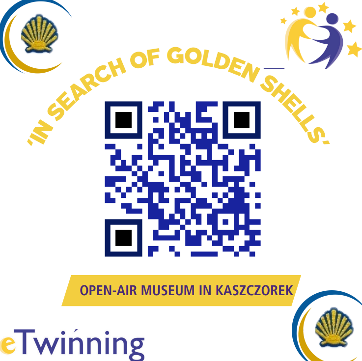 etwining2 Kod QR projektu eTwinning "In search of golden shells", prowadzący do materiałów o Skansenie w Kaszczorku (Open-air museum in Kaszczorek).